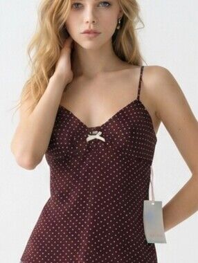Women’s Polka Dot Spaghetti Strap Tank Top - Brown